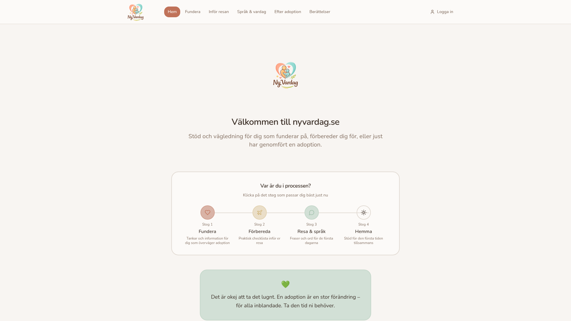 Startsidan för Ny Vardag Stöd